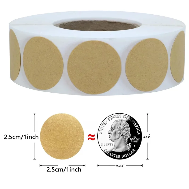 500Pcs/Roll Brown Kraft Blank Round Stickers, Jar & Canning Labels for Jewelry, Crafts, Organizing and Retail Use