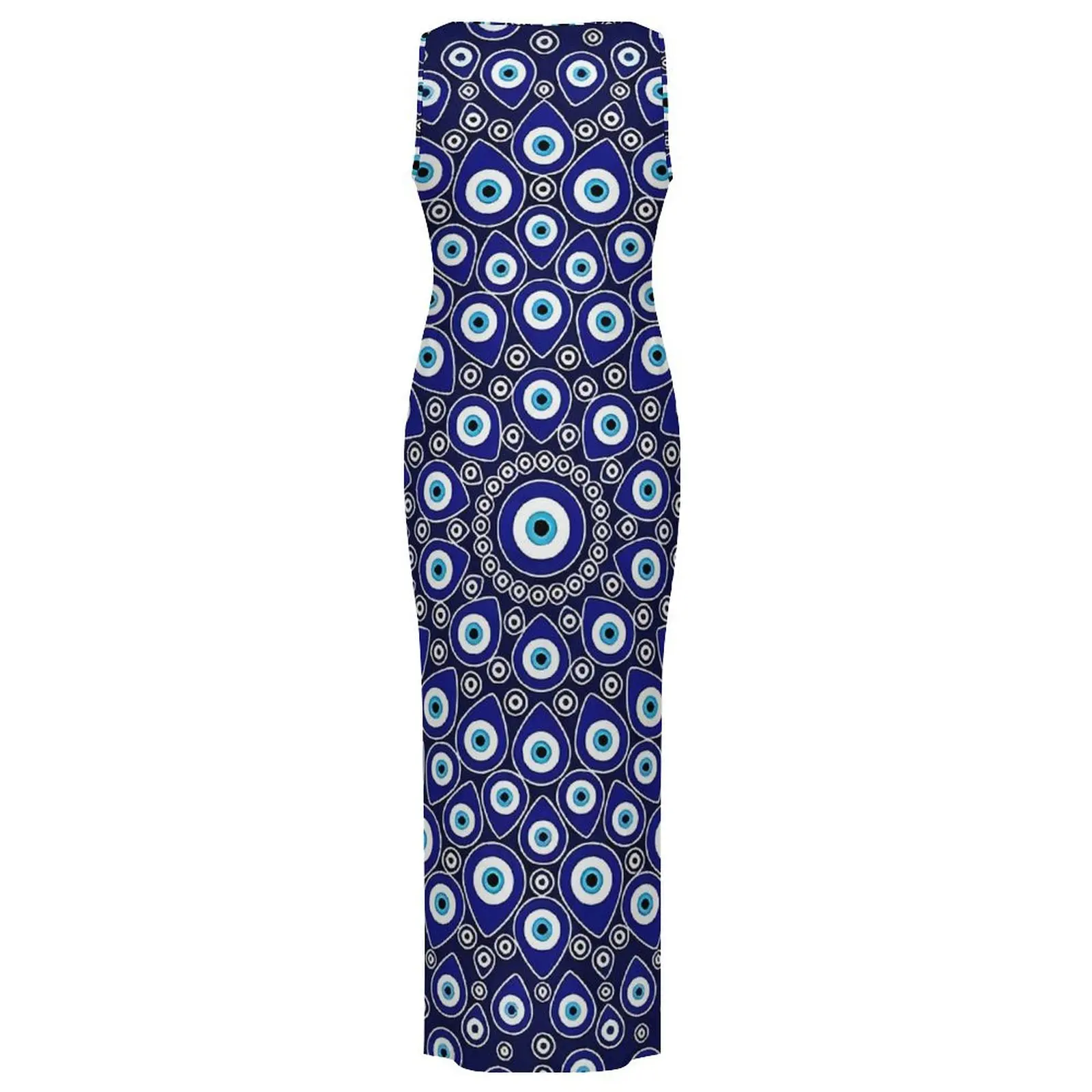 Evil Eye Print Bodycon Dress Verão Nazar Eye Circular Trendy Maxi Vestidos Mulher Sem Mangas Personalizado Estilo de Rua Vestido Tamanho Grande