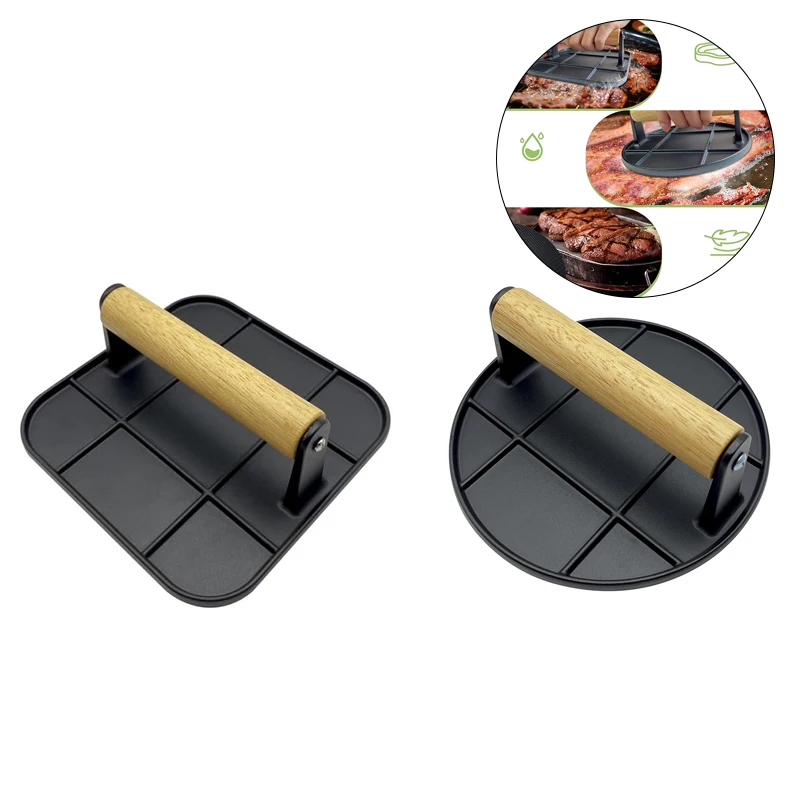 

Чугунный пресс для гамбургеров премиум-класса, пресс для мяса, пресс для сэндвичей, с деревянной ручкой, для гриля сэндвичей и сочных, хрустящие гамбургеры