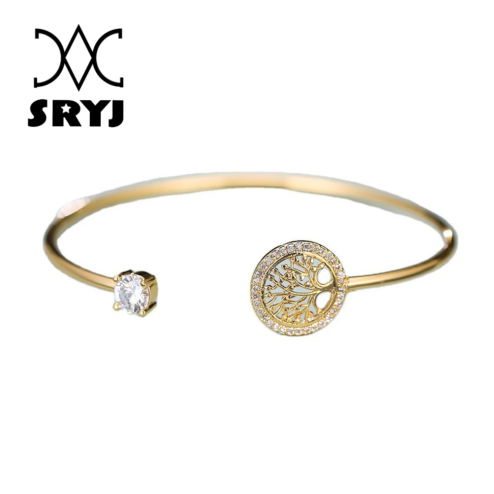 

Sryj Vintage Gold Hope Tree Bracelet For Womenwith White Plant Diamonds Elegant Jewelry Free Shipping