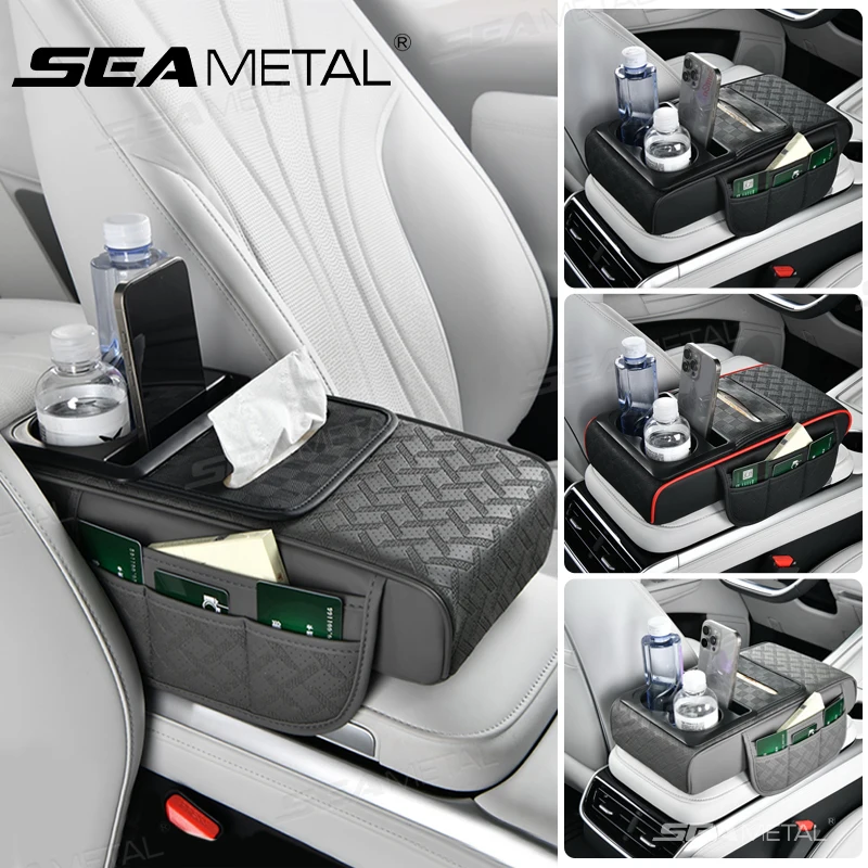 SEAMETAL Upgraded Car Arm Rest Pad Center Console Soft Elbow Support Cushion Auto Interior Storage Bag/Cup Holder/Tissue Holder