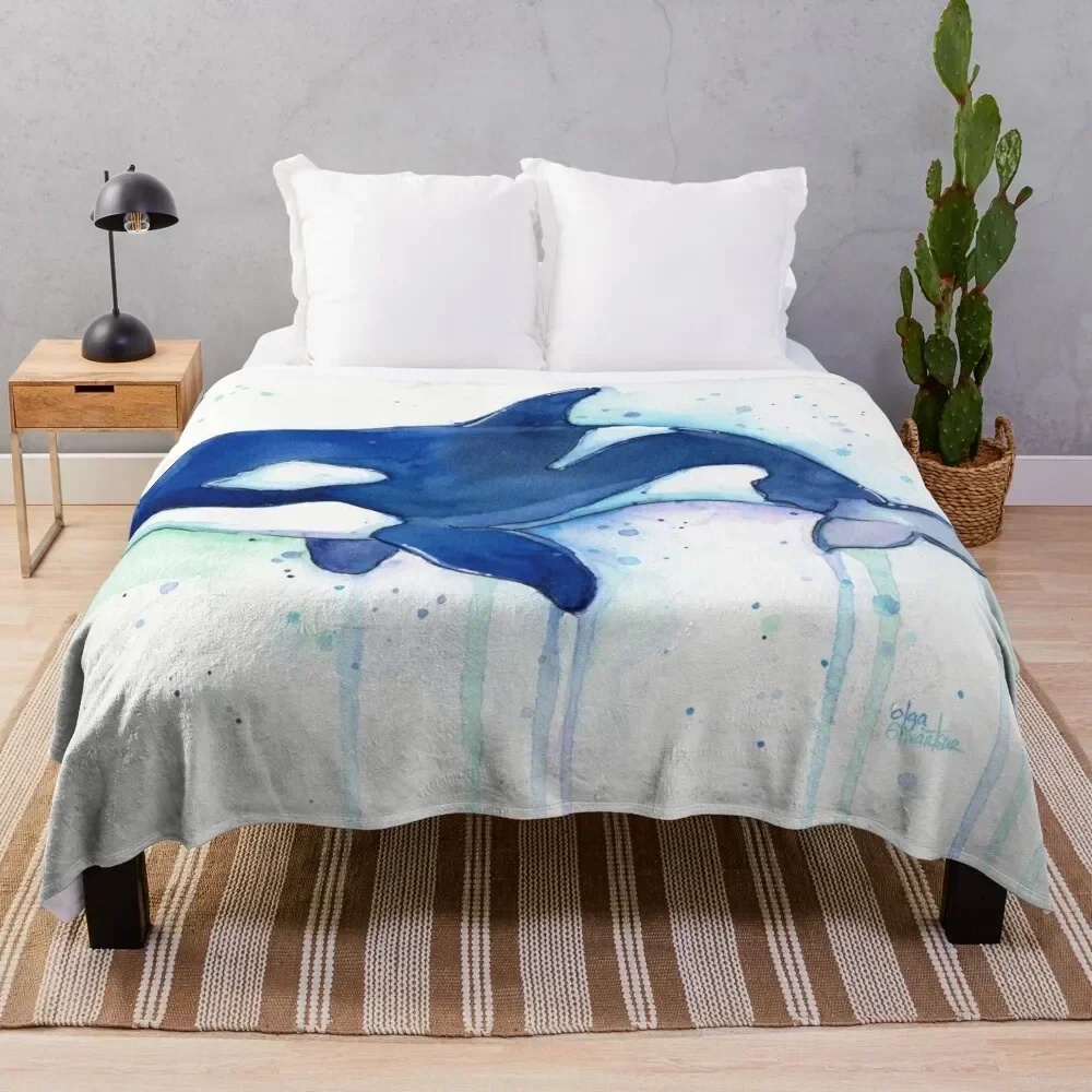 

Killer Whale Orca Watercolor Throw Blanket Sofa Soft Beds Sleeping Bag Blankets For Baby Blankets