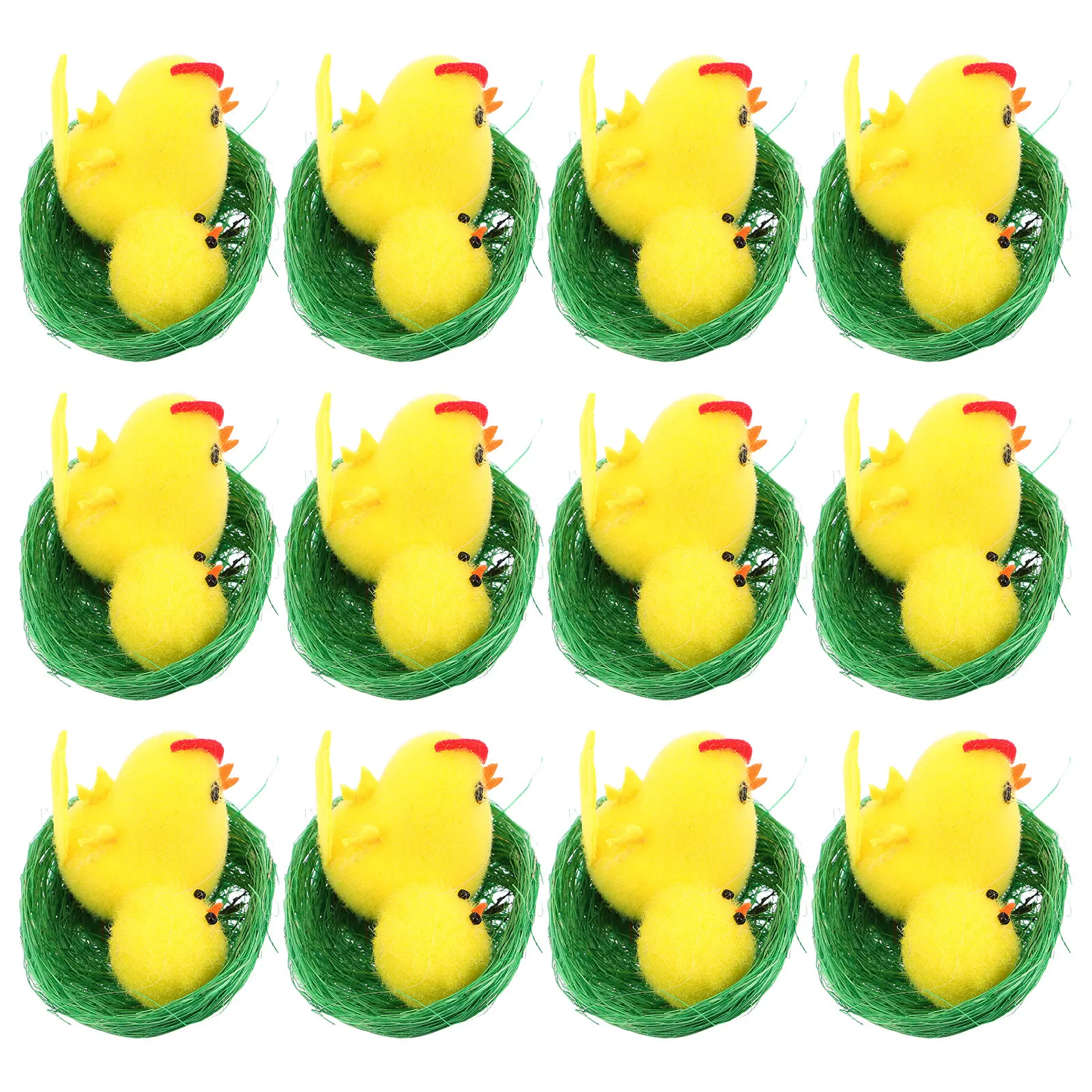 

12Pcs Lifelike Yellow Mini Chick Set with Nest Stuffed Animal Ornament for Easter Living Room Kids Nursery Decor