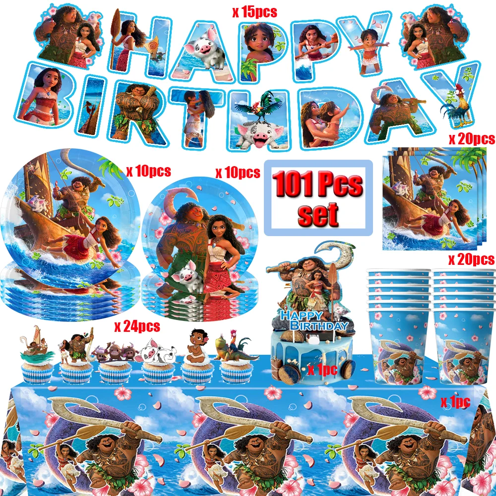 

Disney Moana Party Supplies Disposable Tableware Set Cup Plate Tablecloth Balloon Baby Moana Boy Toy Gift Birthday Decoration