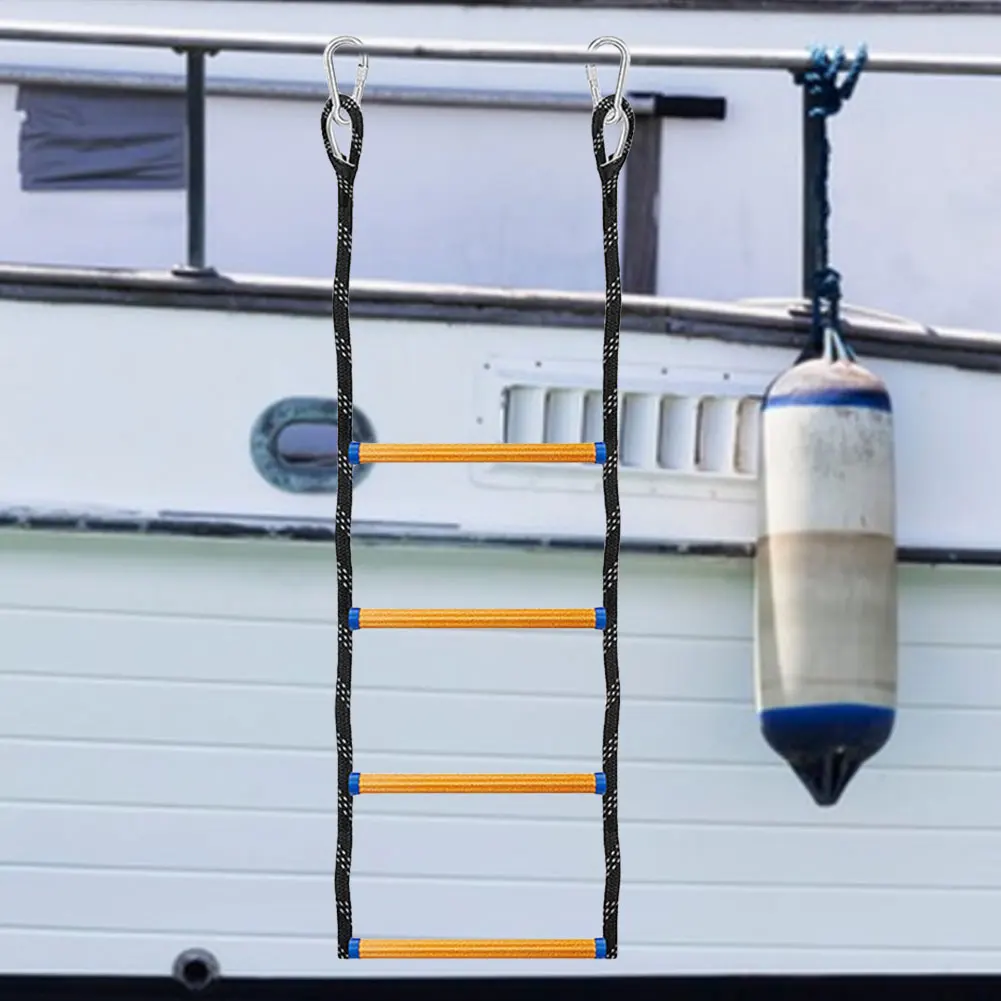 4 Step Boat Rope Ladder Folding Heavy Duty Climbing Rope Marine Rope Ladder for Inflatable Boat Kayak Motorboat Canoeing
