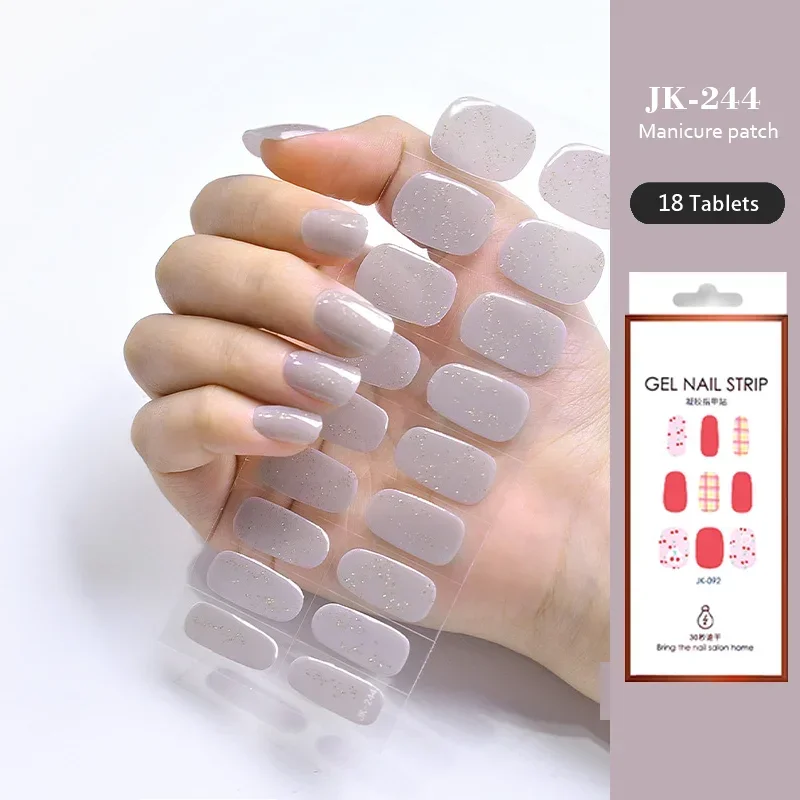 24 Tips Ice Through The Cat  Eye Aurora Wear Nail UV Semi-baked Semi-cured Gel Nail Stickers Purple Full Cover UV Lamp Need