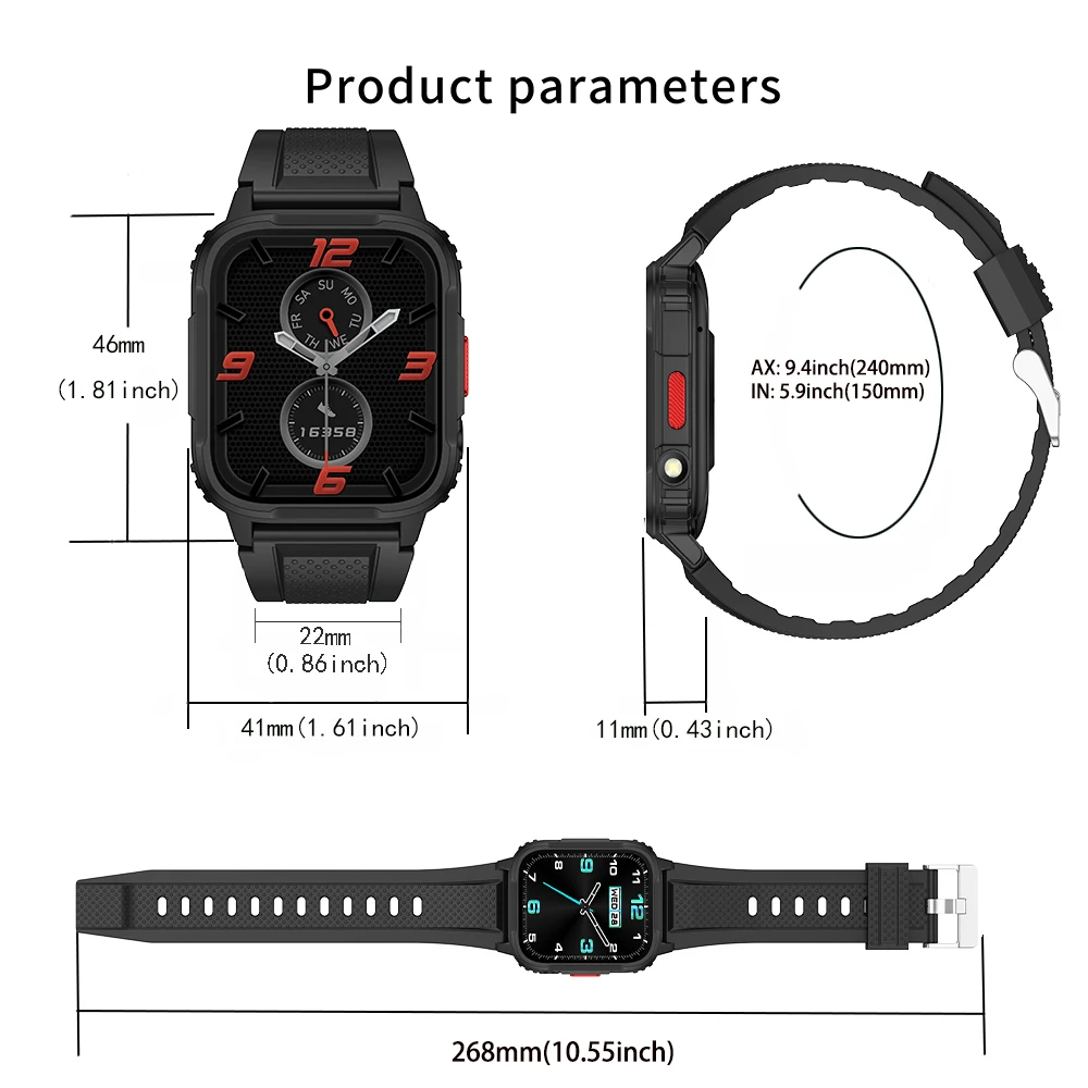 Reloj inteligente multifunción para hombre y mujer, pulsera con linterna HD de 1,95 pulgadas, frecuencia cardíaca, contador de pasos, llamadas, Bluetooth, para exteriores, 240x285