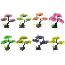 Fish Tank Decoration Aquarium Artificial Plastic Plants Decoration, Pink Cherry Blossom Tree & Grass Aquarium Decor