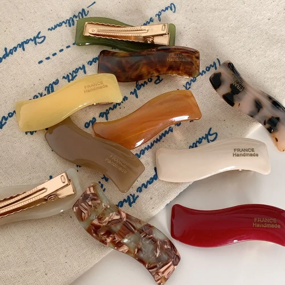 Pinza de pelo ondulada de ácido acético, Clip de flequillo francés acrílico multicolor, diseño de onda, Clip de pico de pato de alta gama, genérico