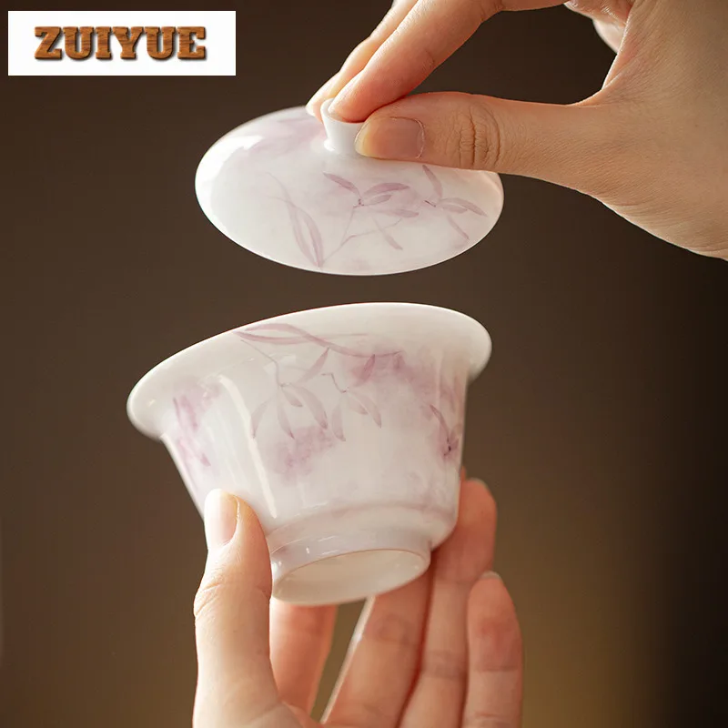 120ML Boutique Hand-painted Orchid Thin Body Gaiwan White Porcelain  Tea Tureen Tea Brewing Cover Bowl Chinese Teaset Decoration