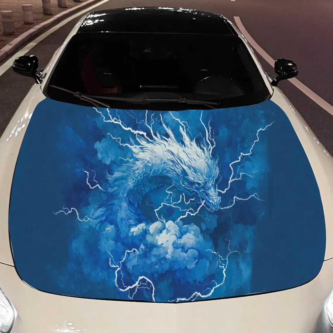 

Misty Lightning Blue Dragon Car Hood Vinyl Stickers Car Surface Protection Decal Car Decoration Cover Vinyl Wraps Waterproof Sel