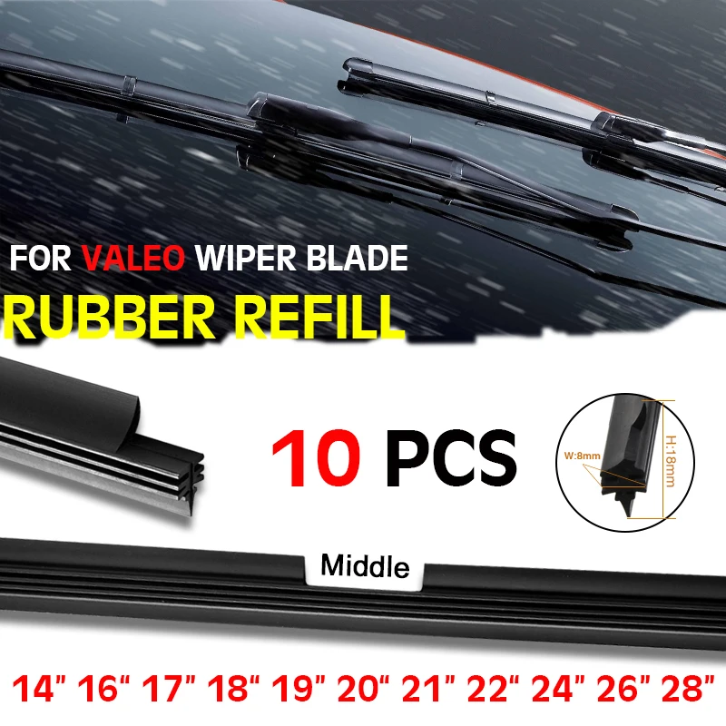 

BROSHOO 10PCS/Lot Car Auto Vehicle Insert Natural Rubber For Valeo Type Beam Wiper Blade Only Refill 8mm 14" To 28" Accessories