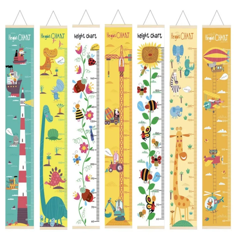 Wall Hanging Children Height Measuring Rulers Removable with Frame Height Measure Chart Decorative Roll Up Baby Growth Chart