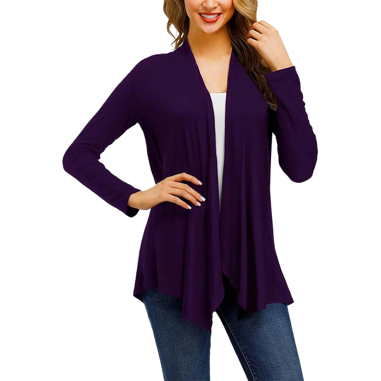 

Women's Casual Knit Cardigan Lightweight Solid Color Long Sleeve Asymmetrical Spring Knitting Cotton Cardigan 가디건