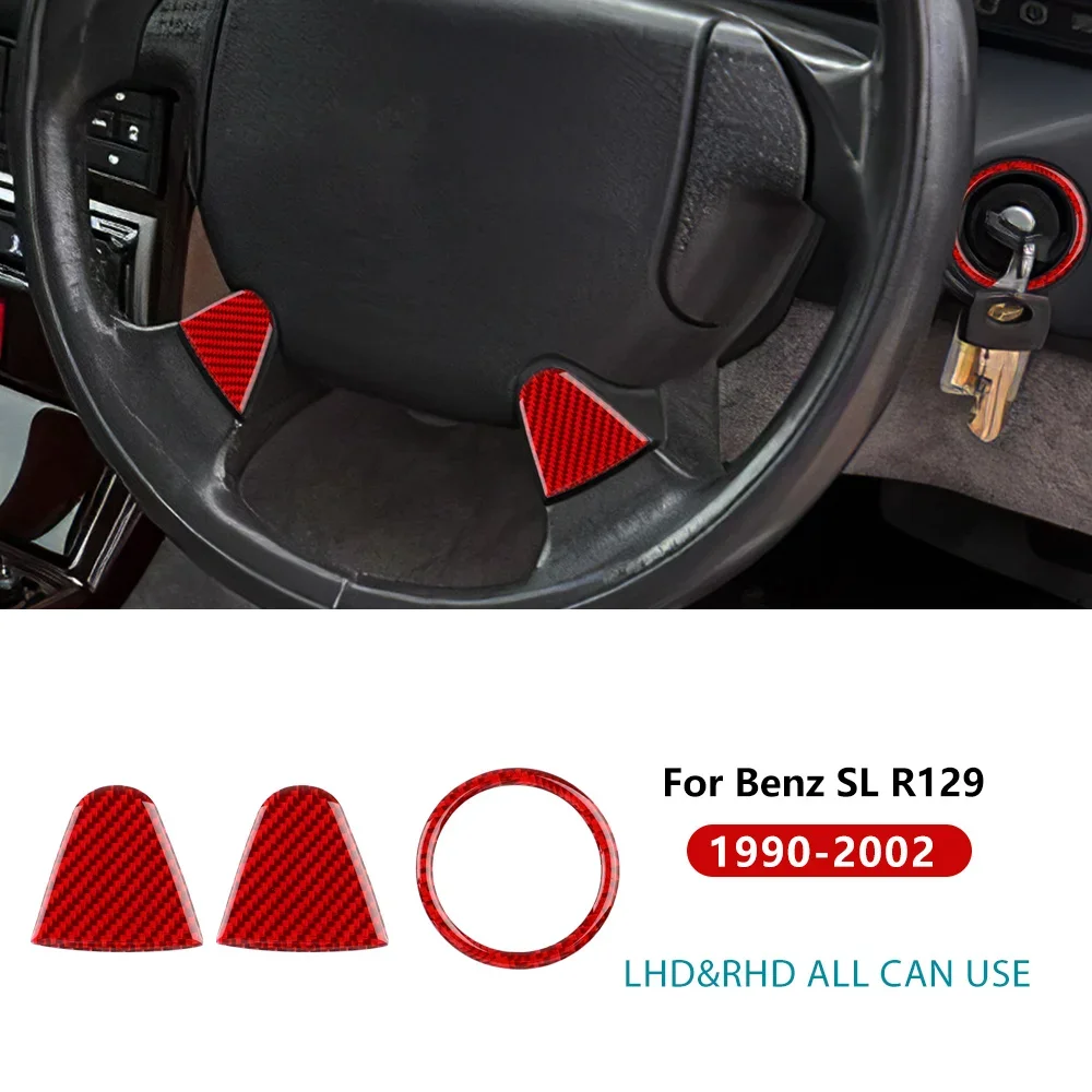 For Mercedes Benz SL R129 1990-1995 1996 1997 1998 1999 2000 2001 2002 Real Soft Carbon Fiber Car Steering Wheel Keyhole Sticker