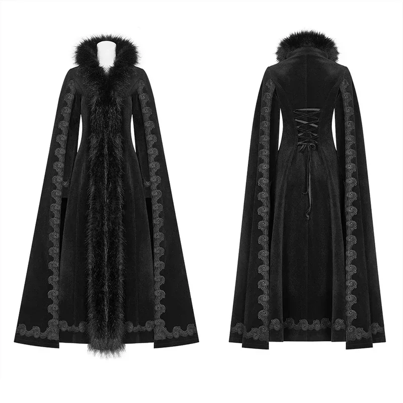 PUNK RAVE-Long Gothic Trench Coat para Mulheres, Capa Vintage, Linda, Festa à Noite, Halloween, Performance de Palco, Cosplay Coats