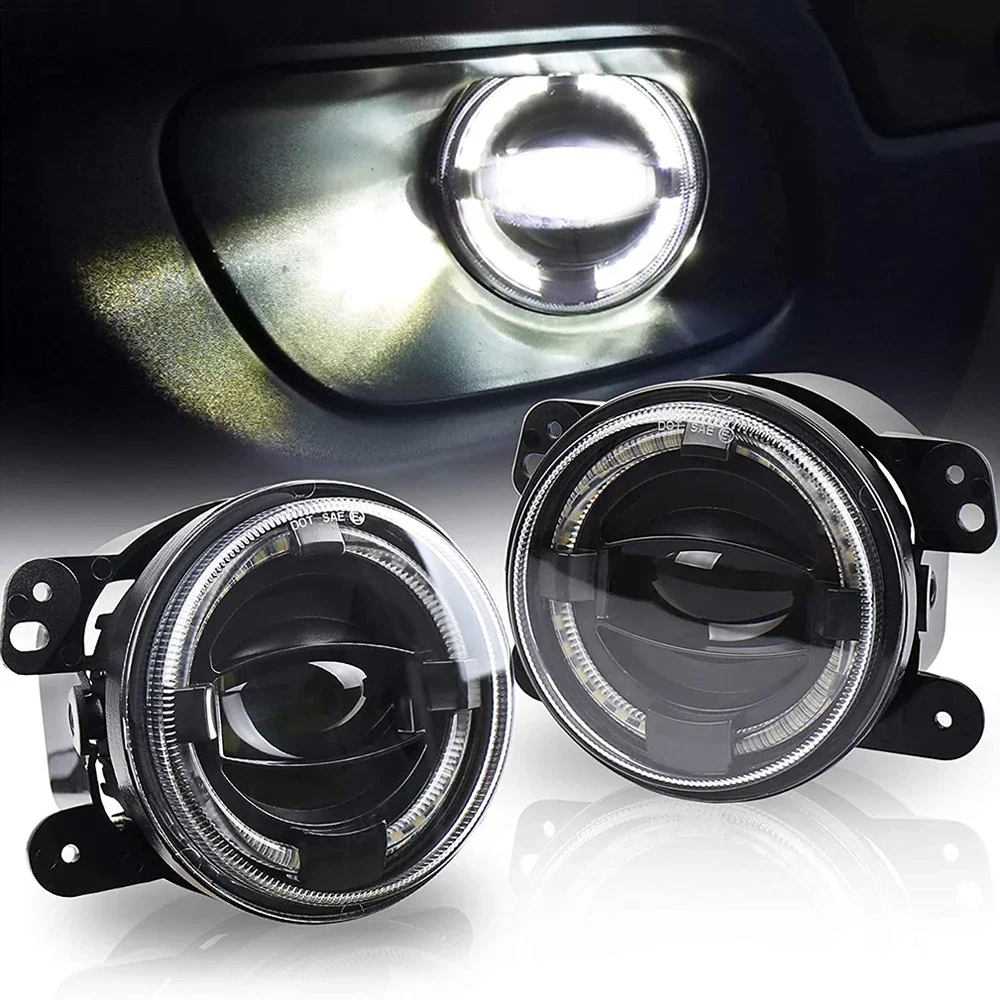 

4inch LED Fog Lights with White Halo DRL Front Bumper Driving Fog Lights Compatible with Jeep Wrangler JK 2007-2017