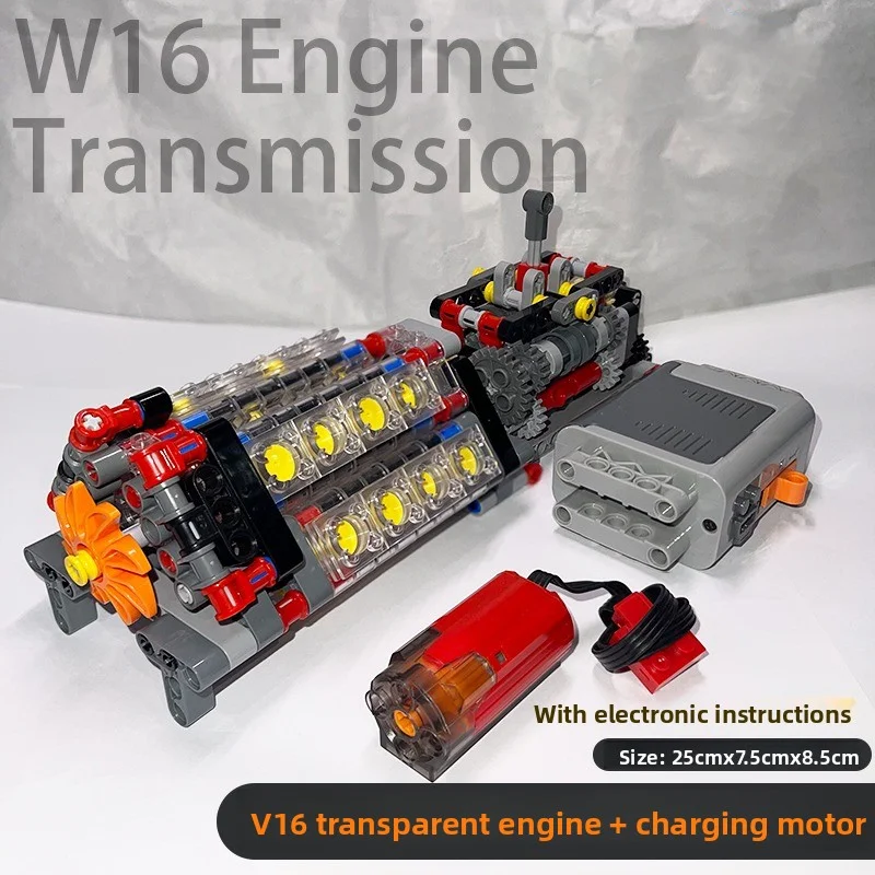 

Technical MOC V16 Engine Building Block Six Speed Transmission Engine Motor Model DIY Creative Electric Toy