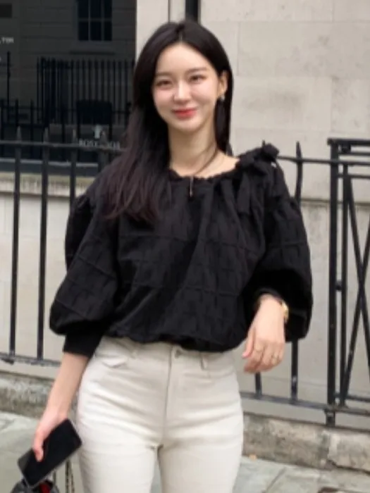 Sweet Versatile Dongda Gate irt Spring 2025 Square Collar Lantern Sve  Color Hooded Other Material 00% Women's Fas...