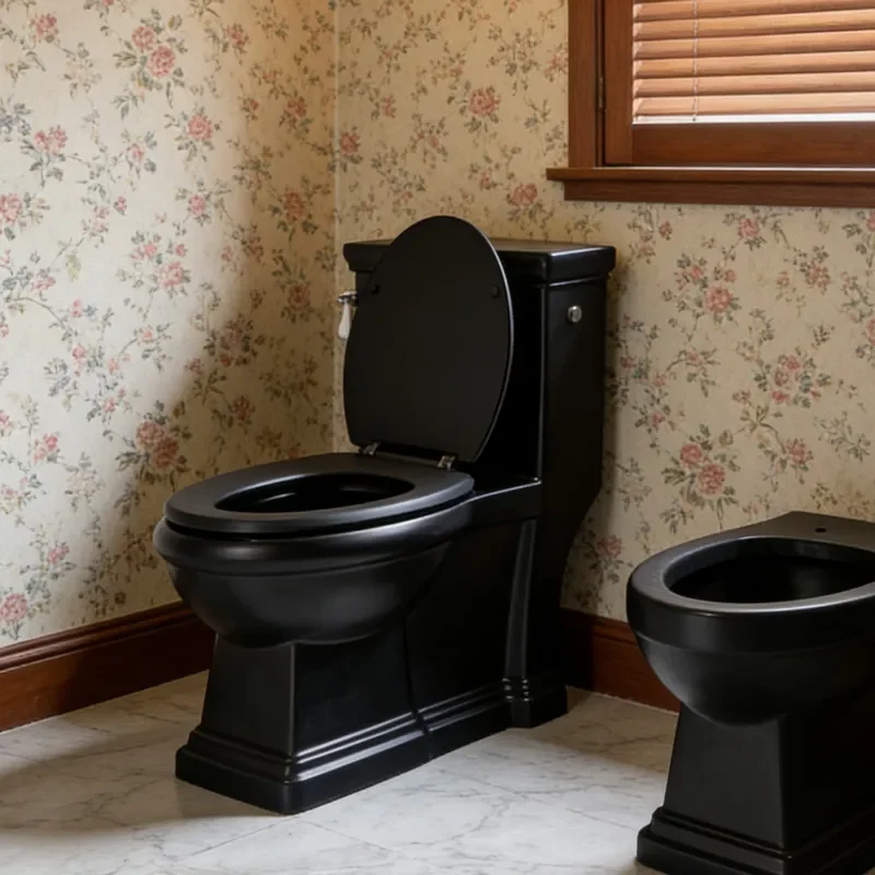 for Classical French Style American Retro Solid Wood Cover One Piece Toilet with All Copper Side Press Black Ceramic