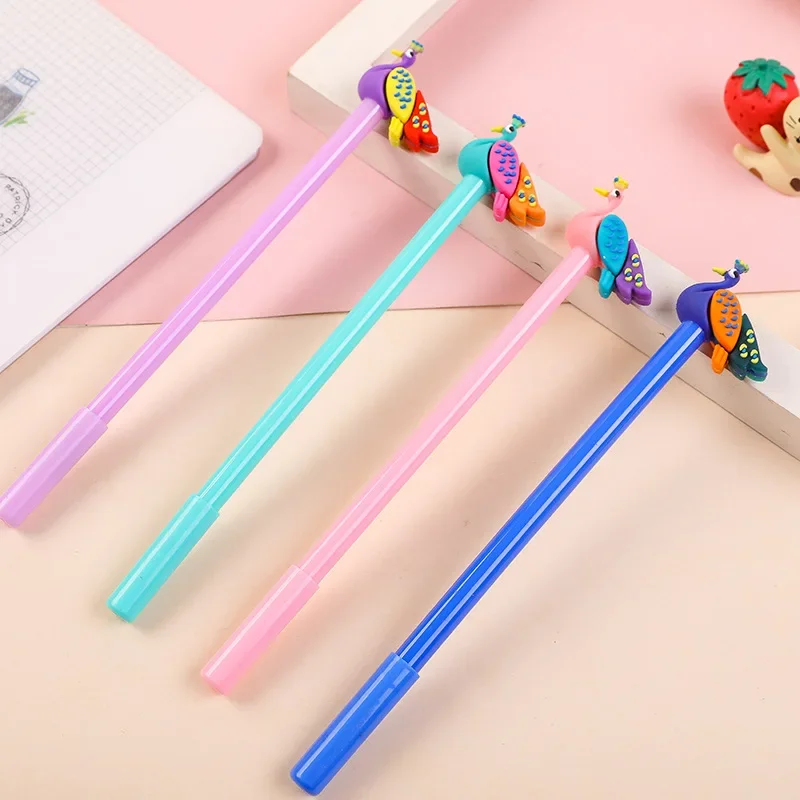 24Pcs cute creative cartoon peacock gender-neutral pen, animal paradise student writing stationery