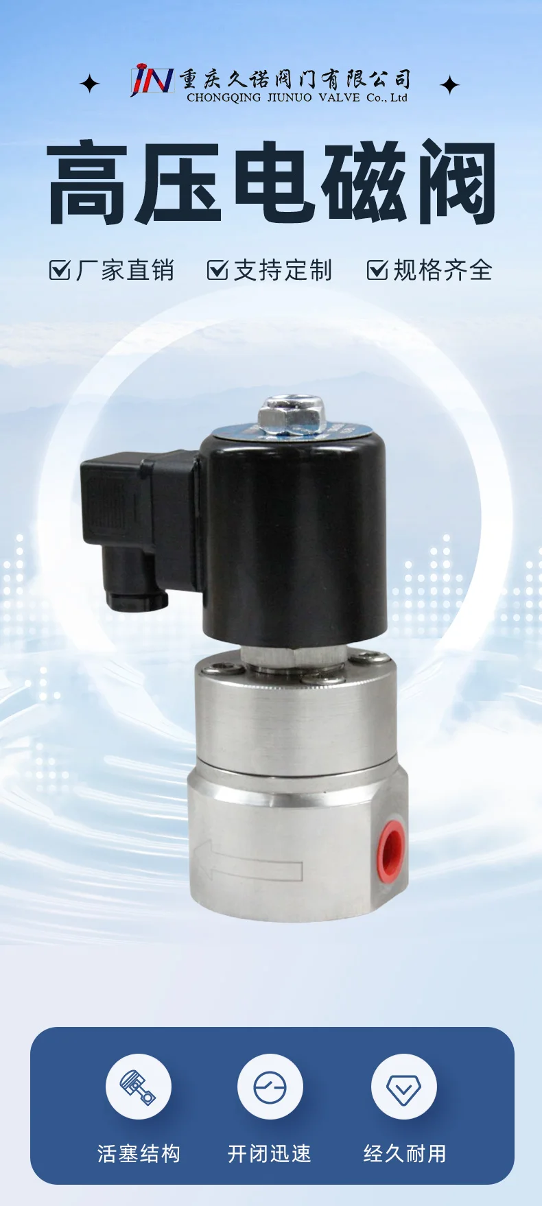 High Pressure Solenoid Valve 12v24v4mpa 6.3mpa 10mpa Stainless Steel Piston Type Water, Gas and Oil for Factory Direct Sales