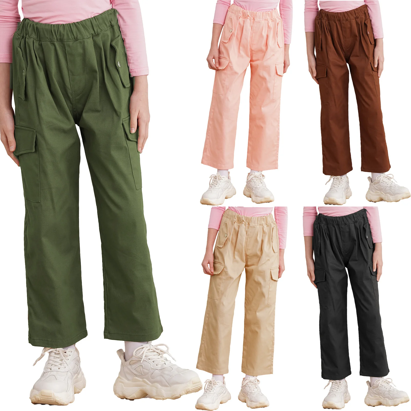 Kids Girls Outdoor Cargo Pants Street Hip Hop Dance Trousers Athletic Hiking Sports Workout Joggers Sweatpants Casual Dungarees