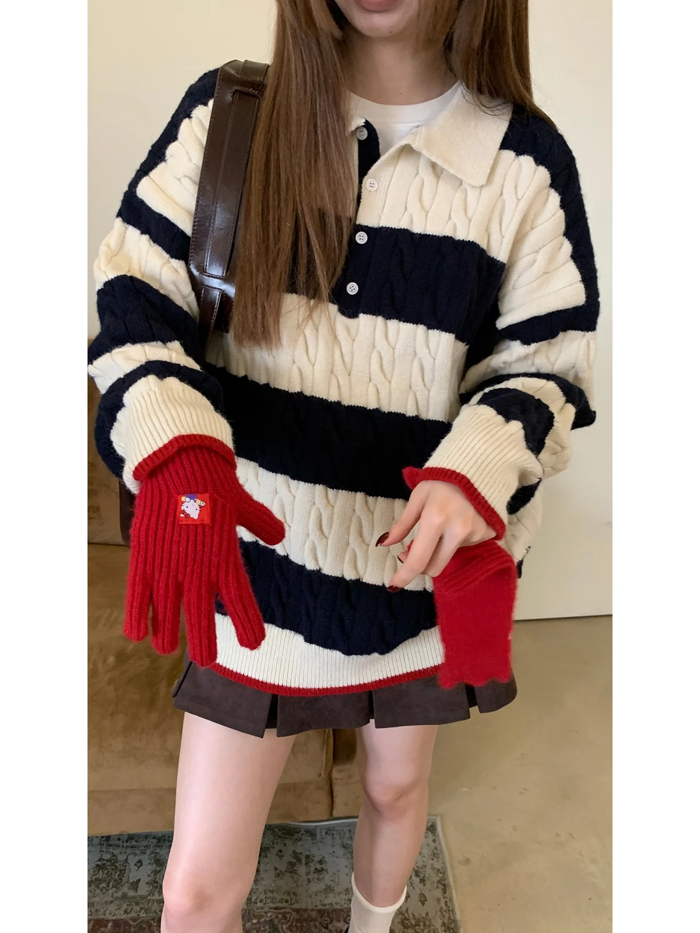 

Свободный женский вязаный свитер в полоску Lazy Sle, осеннее новое поступление, простой прямой длинный свитер-свек для поездок на работу