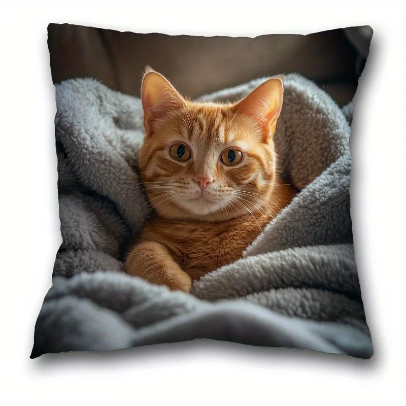 Adorable Boho Style Cozy Cat Print Pillow Case,Zipper Closure, Machine Washable, Soft Texture,  Pillow Insert Not Included