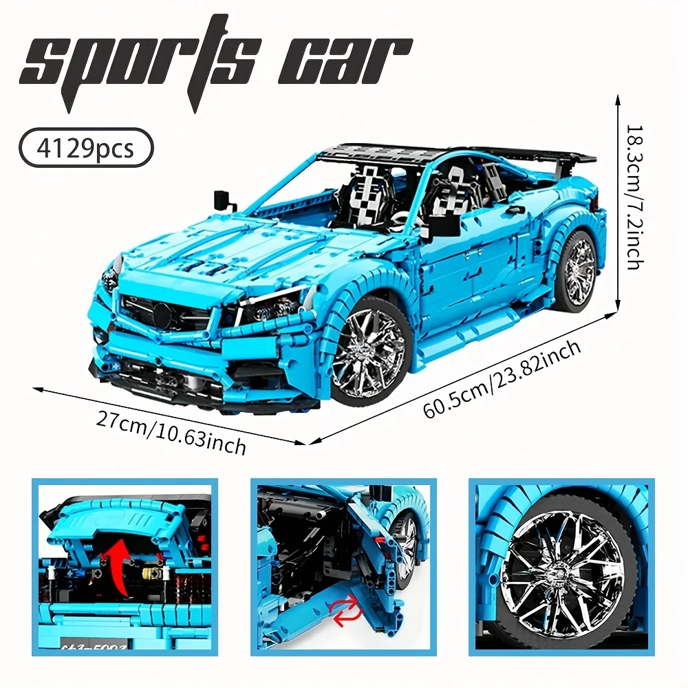 Technic 4129pcs sportwagen bouwstenen set, gedetailleerd ABS plastic model, speelgoedvoertuigmodel desktop display, kerstcadeaus