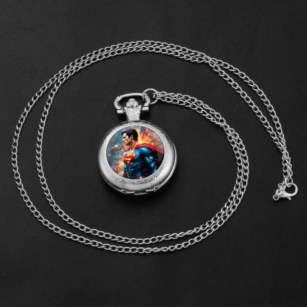 Classic Character Glass Dome Pocket Watch with Chain Necklace Vintage Quartz Pendant Watches Mens Women Gift