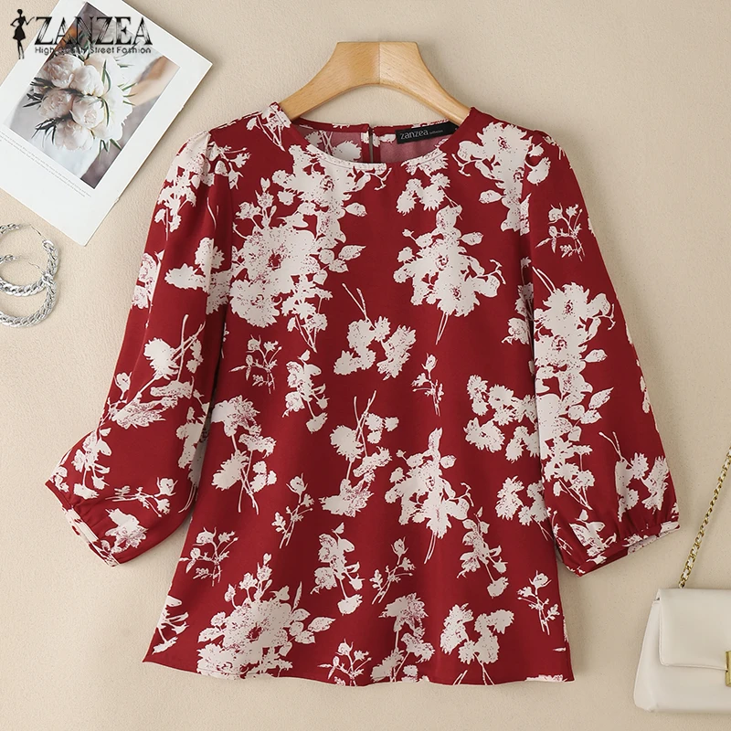 Stylish Summer Printed Blouse ZANZEA Women Bohemain 3/4 Sleeve Holiday Shirt Casual O Neck Work Blusas Retro Tunic Tops Femme