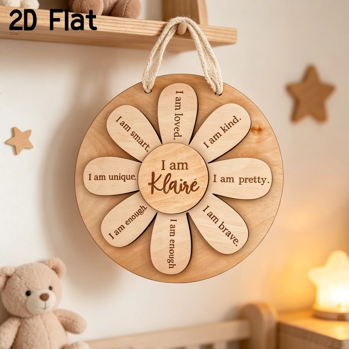 Custom Daisy Flower Baby Wooden Name Plaque With Engraved Secondary Name, Floral Tabletop & Wall Decor, Girls Baby Shower Gift