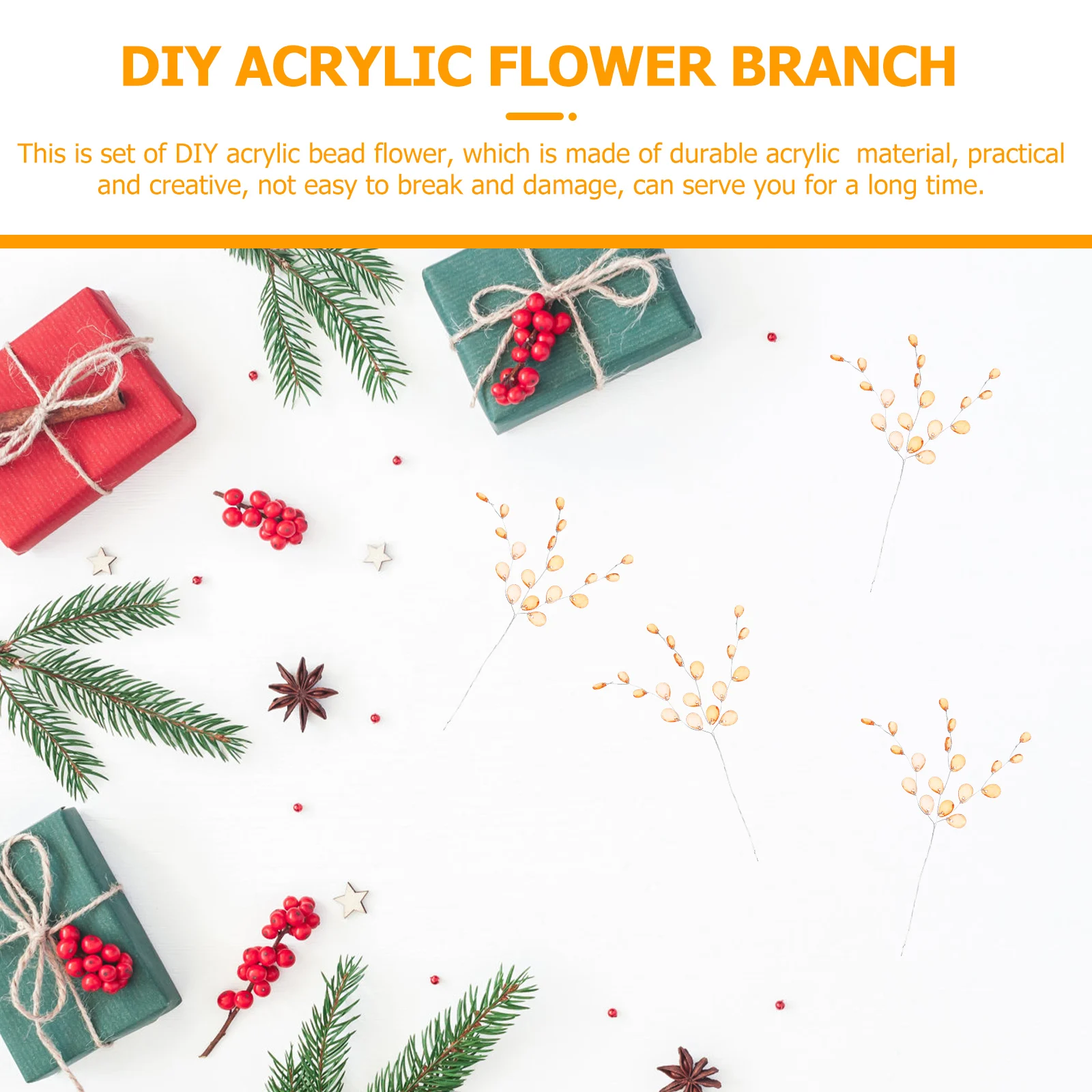 

50Pcs DIY Acrylic Flower Branch Bendable Wire Stem for Christmas Tree Decoration DIY Acrylic Bead Flower Bead Stems