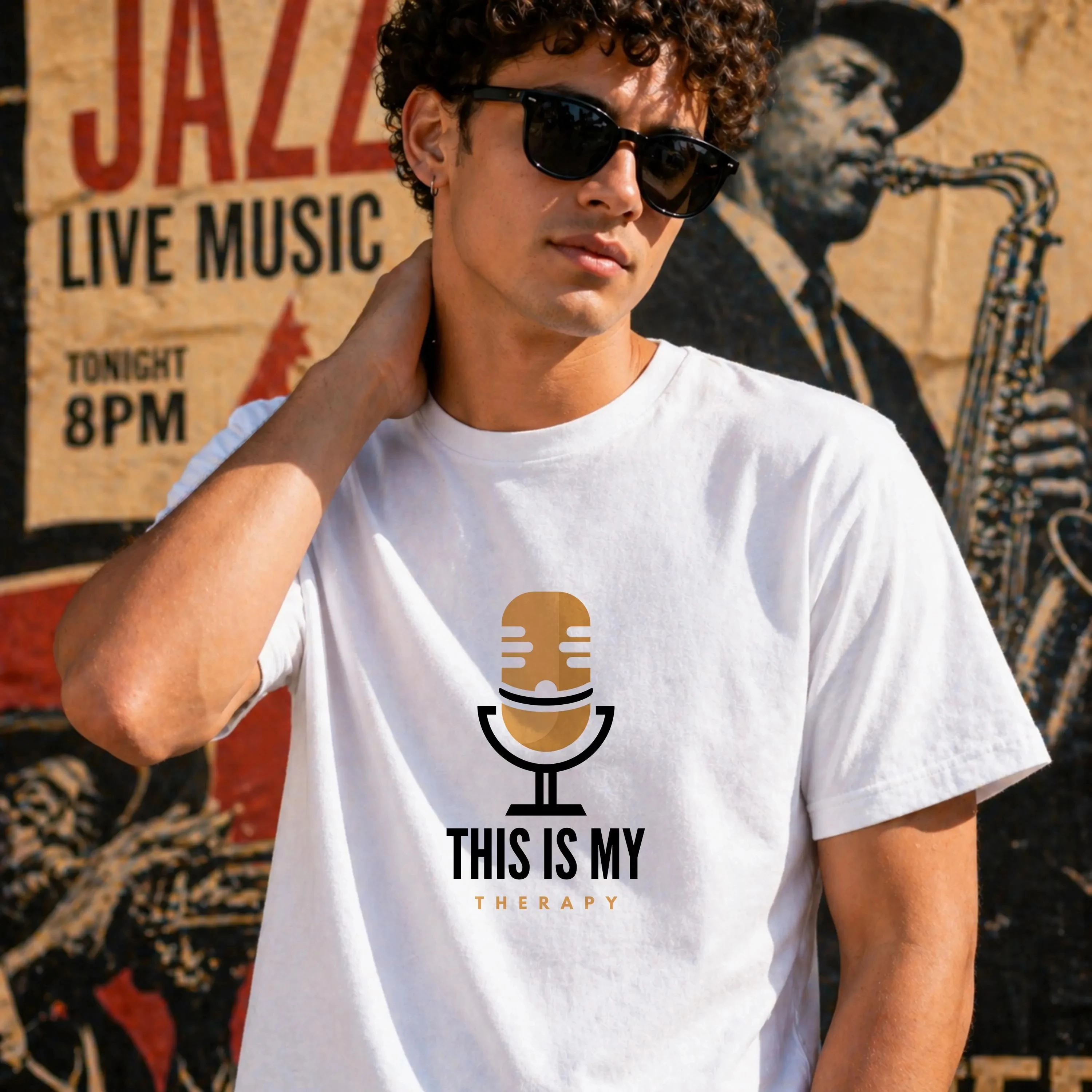 2026  New Men's T-shirts Luxury Printed Top Oversized T-shirt Cotton Microphone Graphic Tee, Music Therapy Shirt, Podcaster Gift