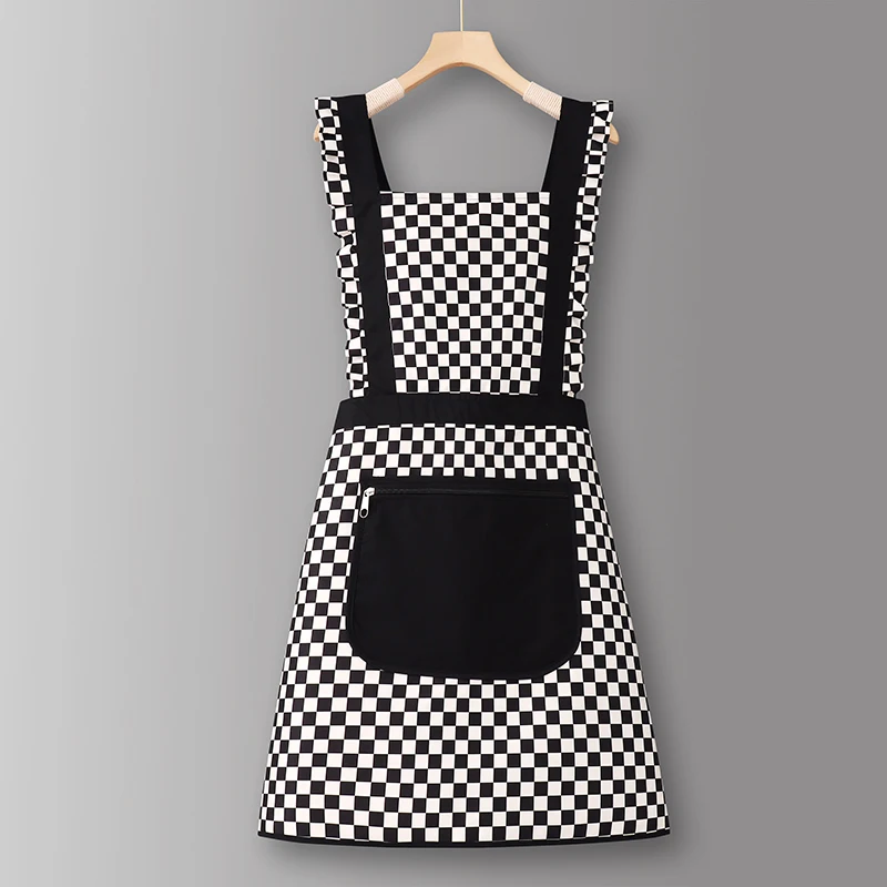 

Черно-белый водонепроницаемый фартук для ресторана, кофейни, фартуки для официанта, женская спецодежда для приготовления пищи и выпечки, парикмахерская Pinafore