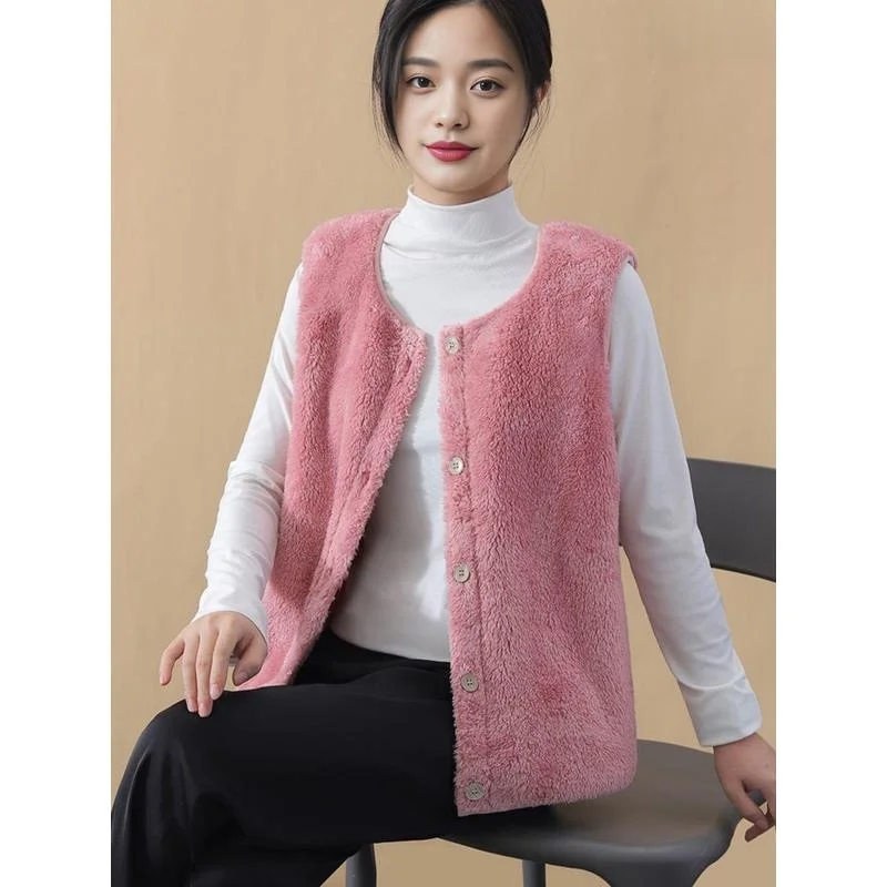 

Женский теплый жилет Coralline Fce с круглым вырезом и пуговицами, осенне-зимняя одежда для женщин среднего возраста