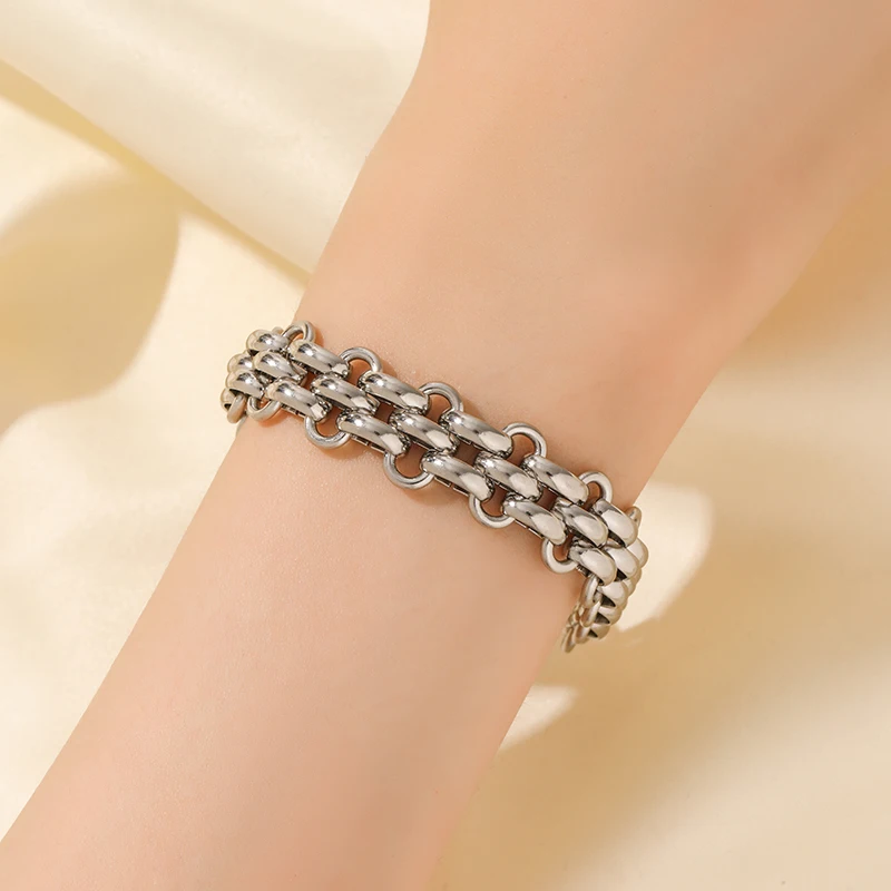 EILIECK 316L Edelstahl Metall Hip-Hop Chunky Armband für Damen, Neues Trendiges Handgelenk-Schmuckstück, Wasserdicht, Geschenk für Damen – Detail 9