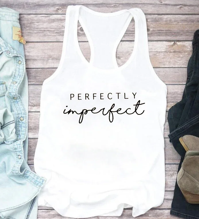 

Perfectly Imperfect Women's Tank Top Gothic Women Clothing Letter Casual Clothes Cute Korean Fashion Clothing Streetwear M