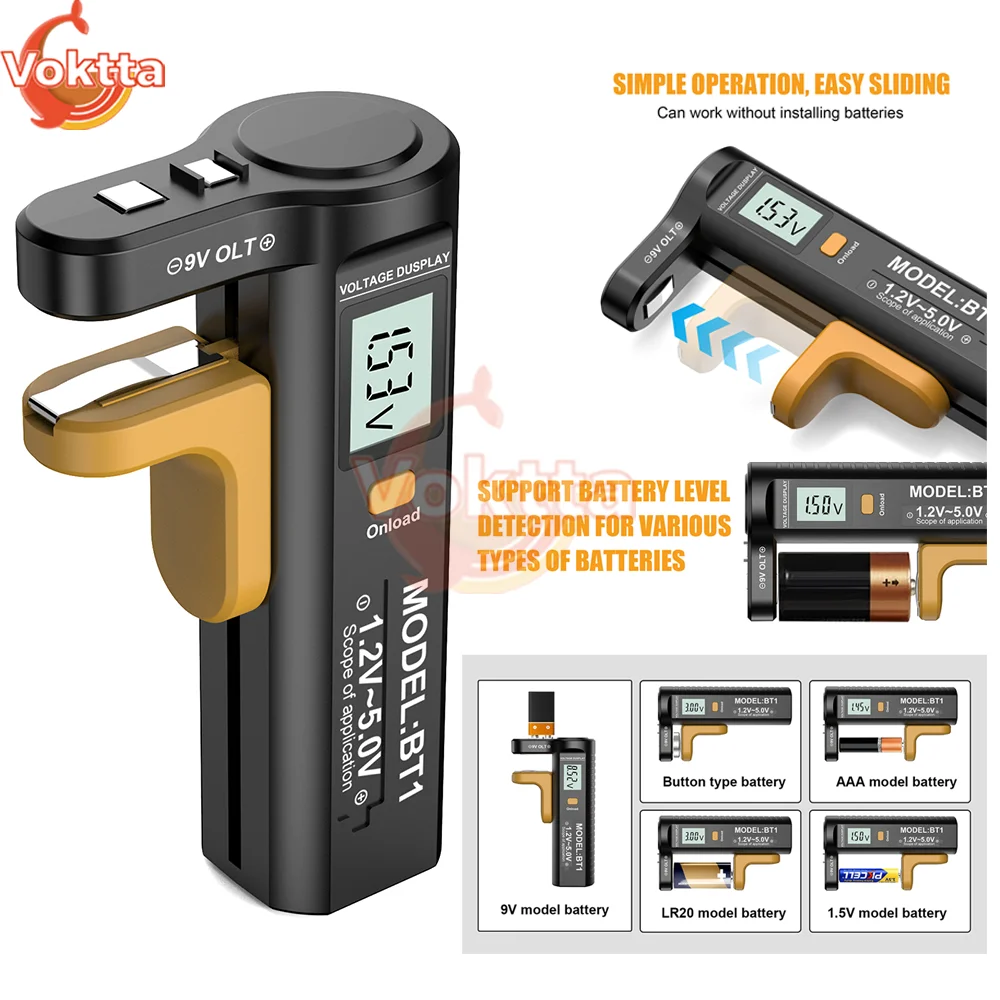Digital Display Battery Level Tester Multifunctional Battery Capacity Indicator Voltage Tester for AA AAA CD 9V 1.5V Button Cell