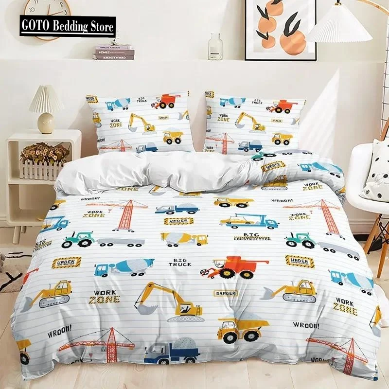 

Engineering Vehicle Bedding Sets for Boys, Excavator Duvet Cover Set,Queen Comforter Cover,Playstation Designs, Bed Set for Teen