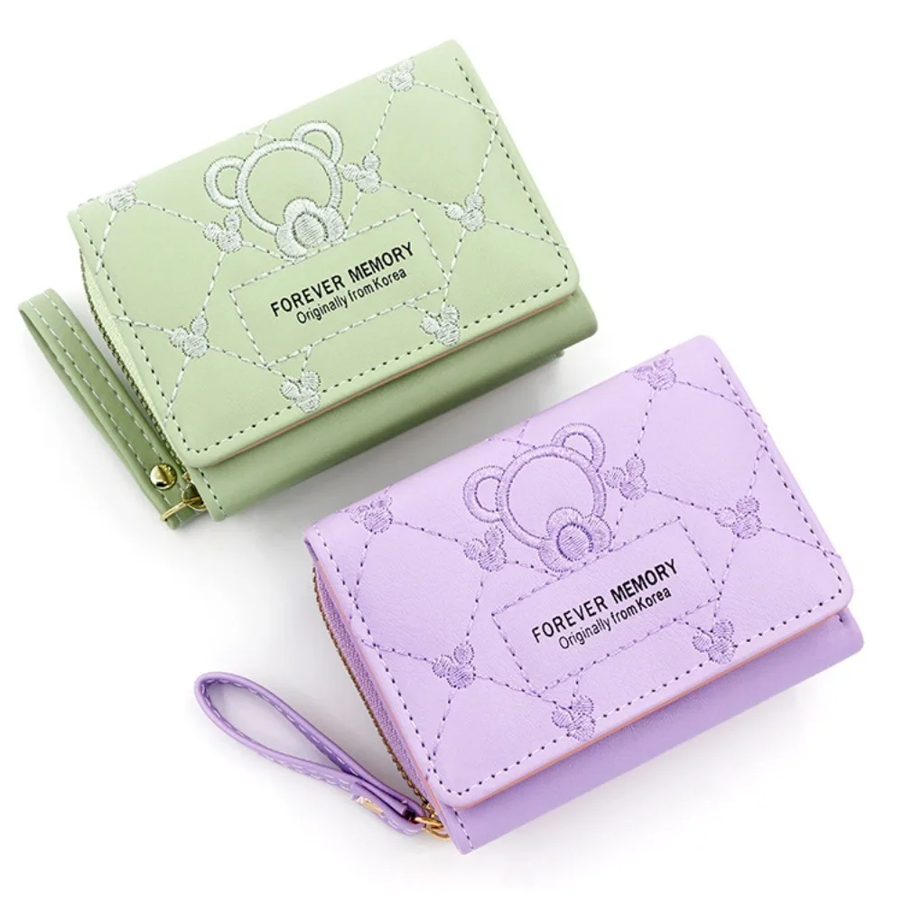 Cute Embroidery Short Fashion Women\'s Wallet Embroidery Zero Wallet Women\'s Triple Fold Bag Multi Card Large Capacity
