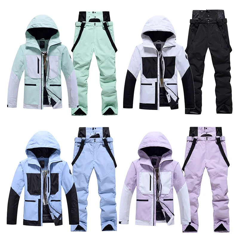 -30℃ Ski suit Snow prevention Jacket pants adult Couple clothing Men women windproof waterproof warm ventilation Pink white blue