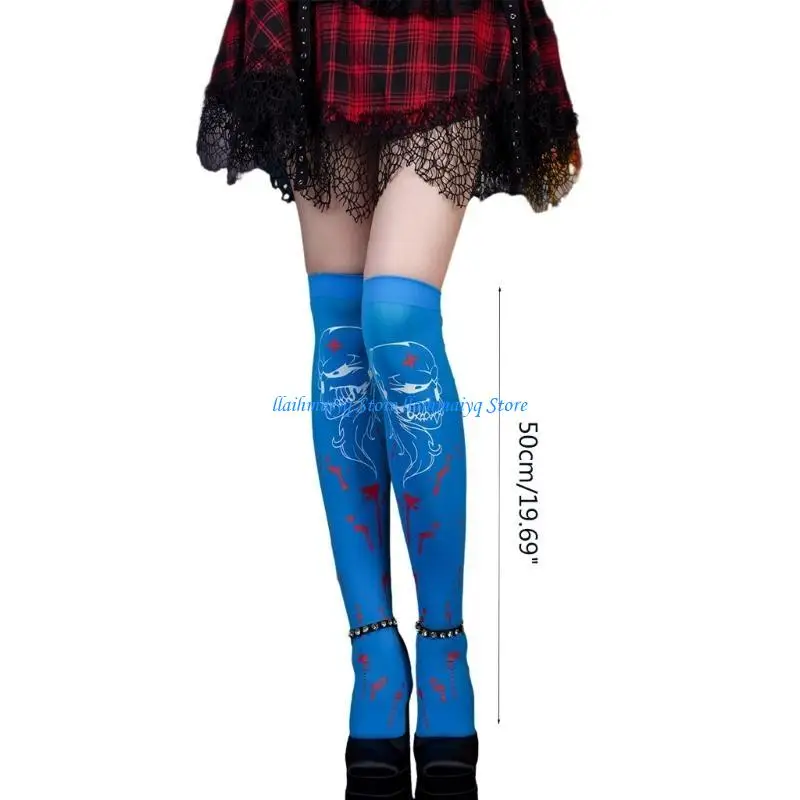 573b 1膝の上のペアスケルトンハイソックススカル太ももハイストッキング女性長い靴下