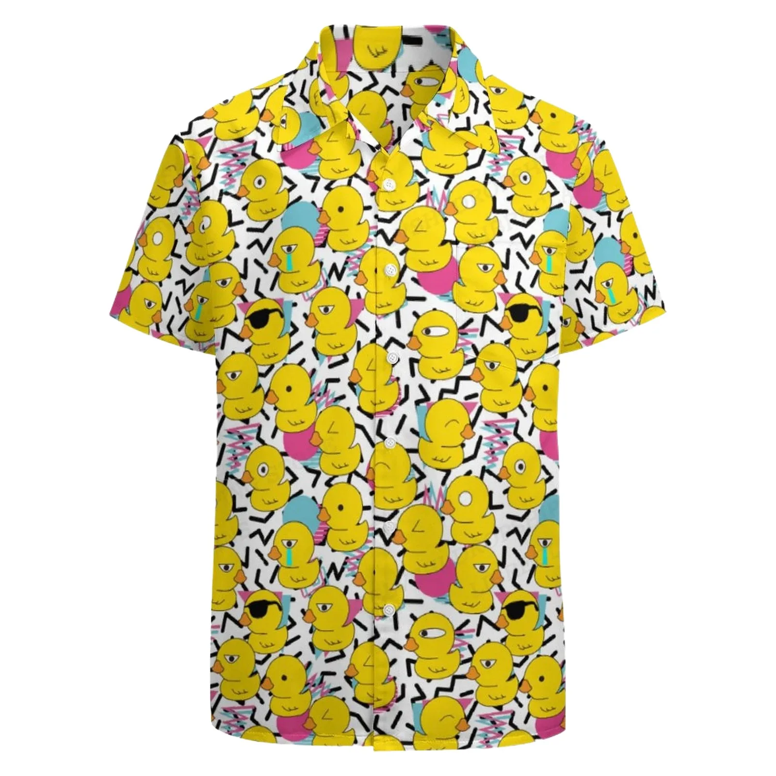 Men\'s Duck Hawaiian Shirts Mushroom 3d Printed Fashion Short Sleeve Oversized Blouse Vocation Beach Harajuku Social Clothing