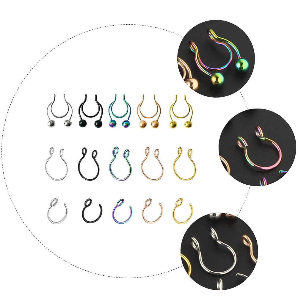 

Fashion Nasal Rings Fake Piercing Nose Clip Stainless Steel Body Jewelries Safe Comfortable Wedding Travel Elegance Set