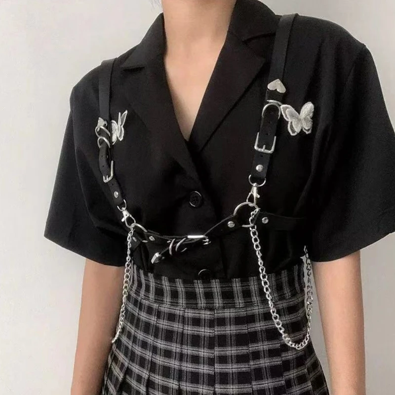 Q5WE Sexy Women Gothic Hiphop Belt Adjustable Disco Dancing Leather Belts Punk Waist Girl Dress Body Waist Chain