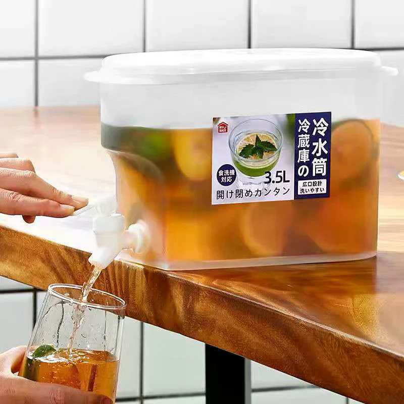 Water Kettle With Faucet Beverage Dispenser Cold Juice Lemonade Drinks Bucket Liquid Storage Tank Outdoor Fridge Organizers