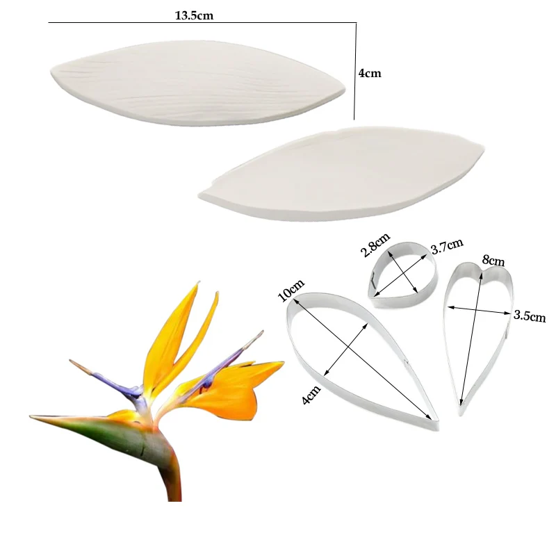 5PCS Gumpaste Flower Sugar Petal Veiners&Cutters Moule Silicone For Strelitzia reginae Cake Decorating Tools Molde Silicona