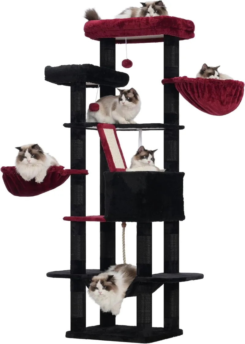 

Heybly Gothic Cat Tree,68 inch Multi-level Cat Tower,2 Widened Plush Perches Cat Condo with Scracthing Board and Big Caves